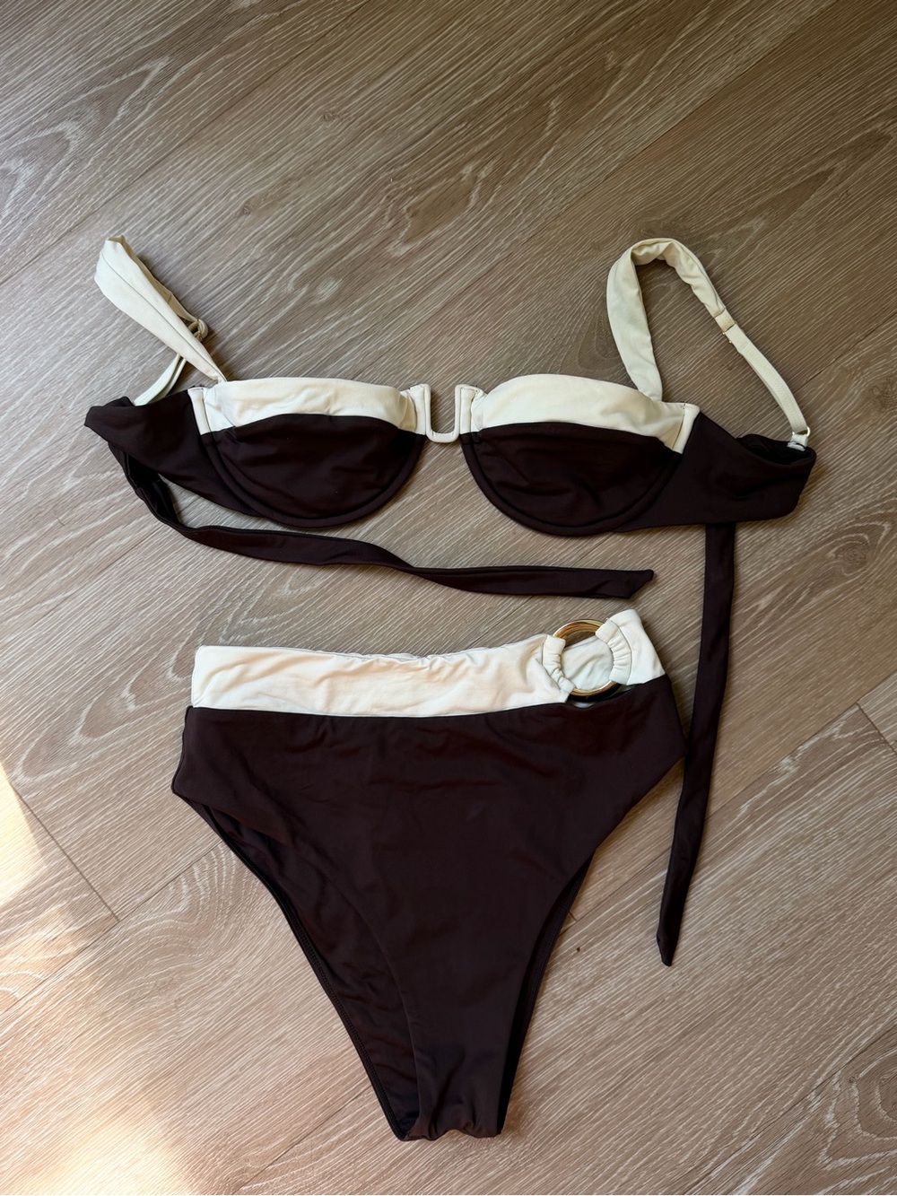 MONDAY Swimwear Women’s Two-Tone Brown and Cream Bikini Set